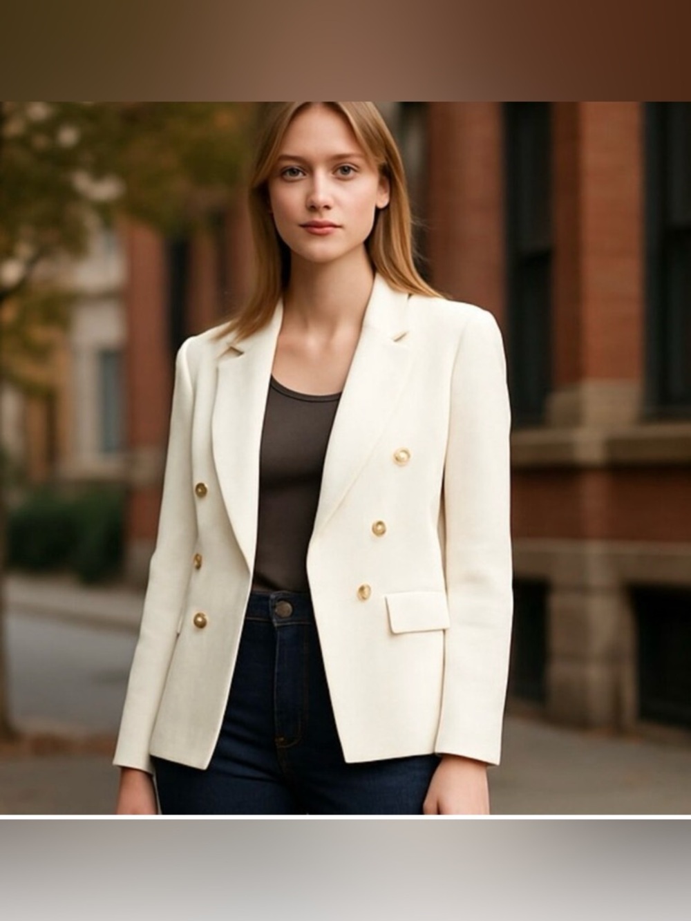 Rachel zoe Textured Embellished Gold Button Open Front Blazer size: XS white